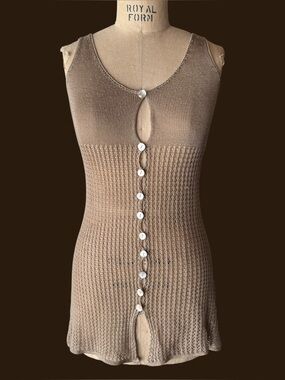 Vintage Y2K Hendi Taupe Button Knit Mini Dress / Beach Coverup